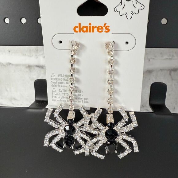 Claire's Crystal Beaded Spider Dangle Earrings NWT - Picture 1 of 5